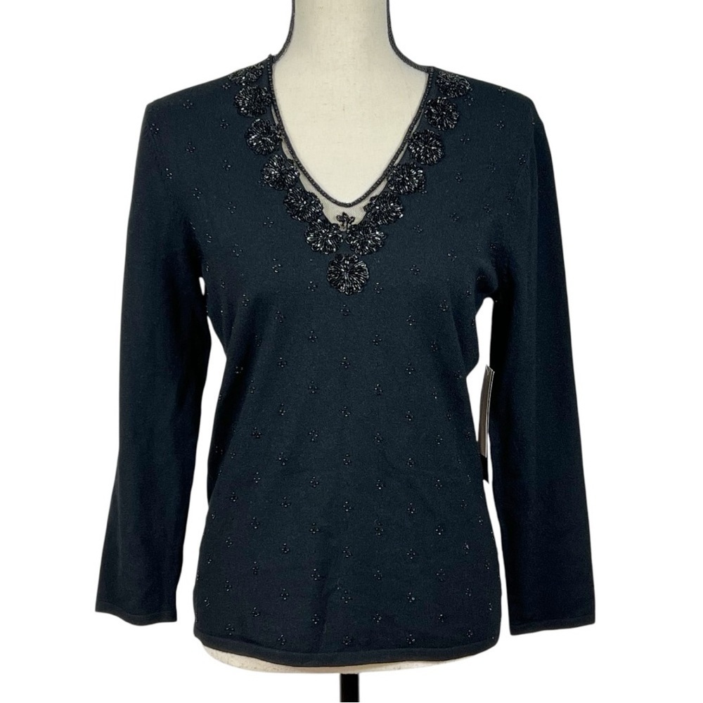 Jones New York black beaded sweater NWT size small